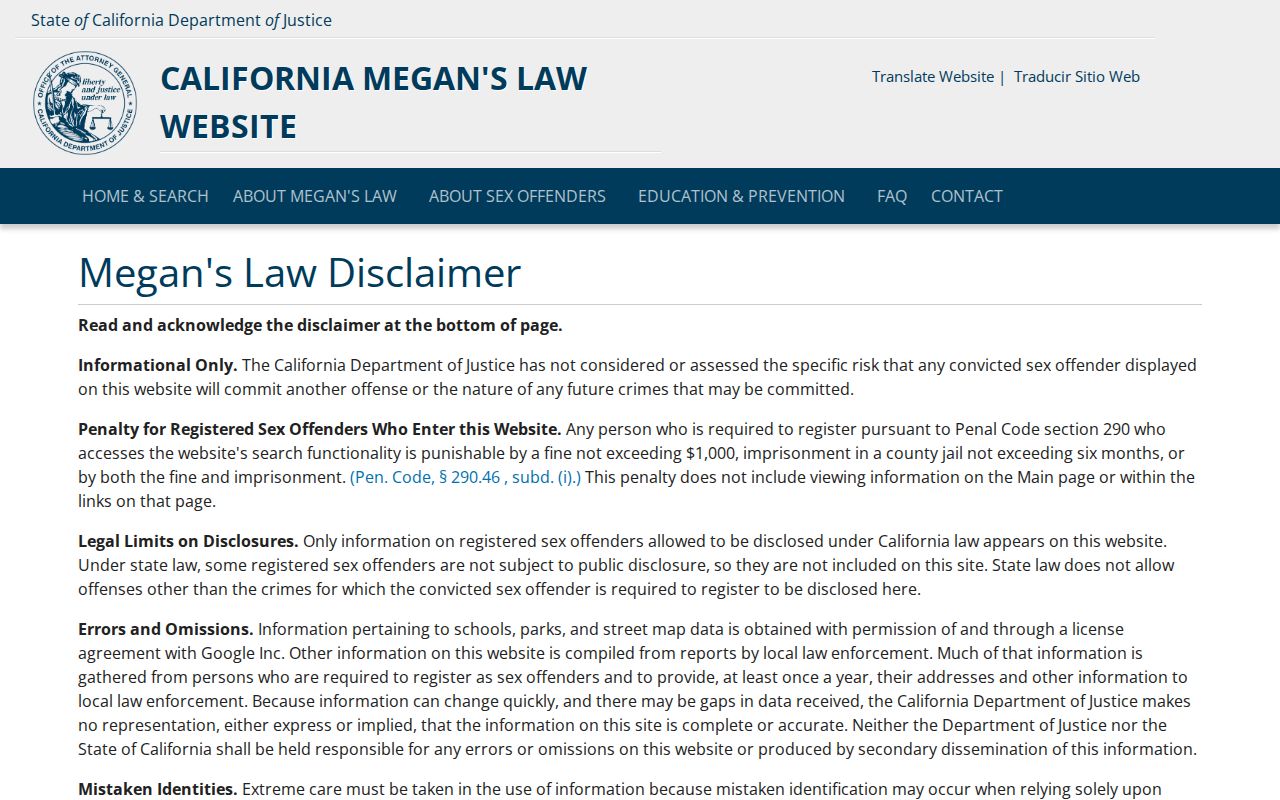 Sunnyvale resident lookup California safety registry search